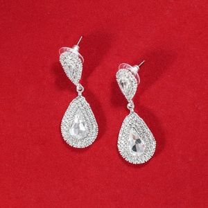 Silver Teardrop Rhinestone Earrings